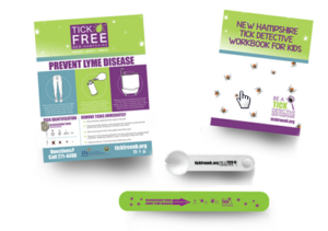 TickfreeNH materials - Poster, NH Tick Detective Workbook for Kids, Tick Spoon, Slap bracelet