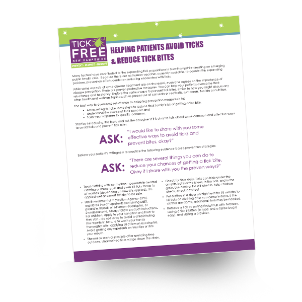 TickFreeNH Health Care Provider Factsheet - Helping patients avoid ticks and reduce tick bites